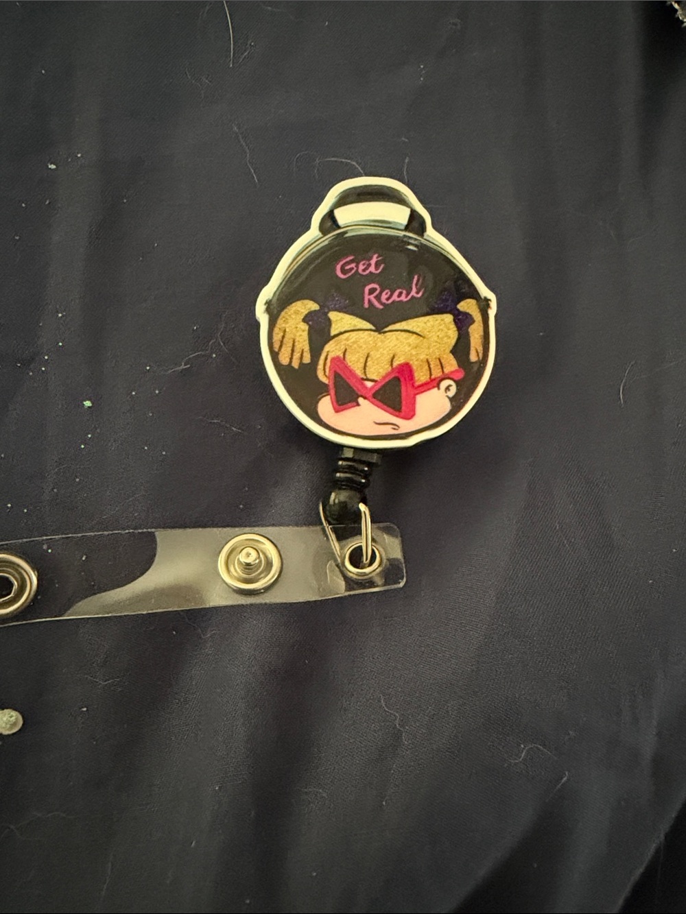 Get Real Retractable Badge Reel ID Holder - Black & Pink